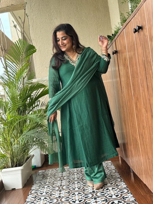Green Mul Chanderi Set