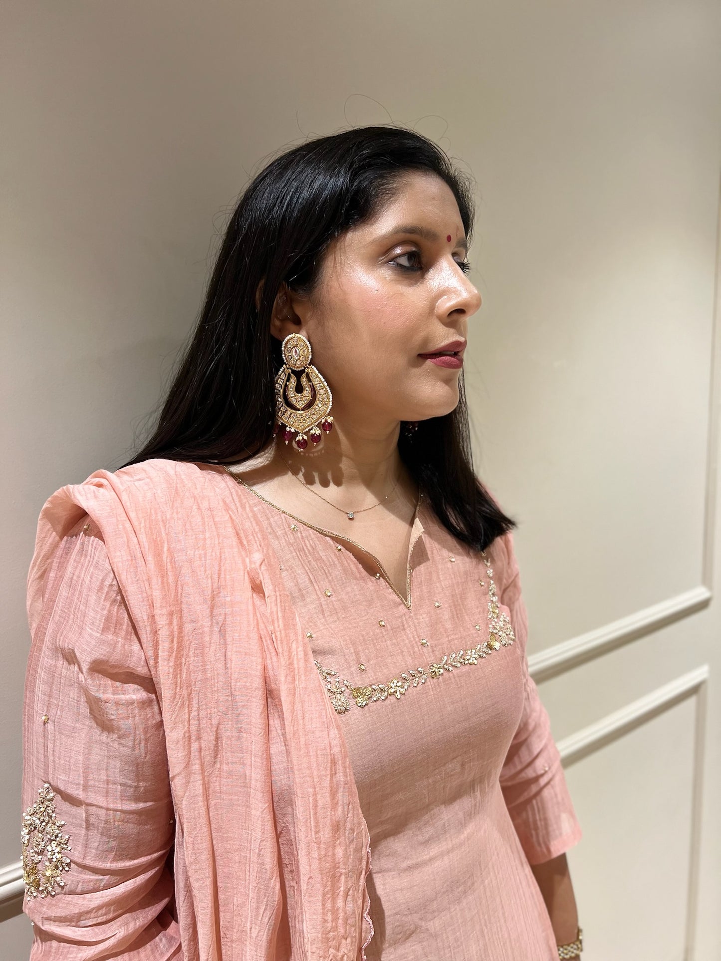 Rose Gold Mul Chanderi Set