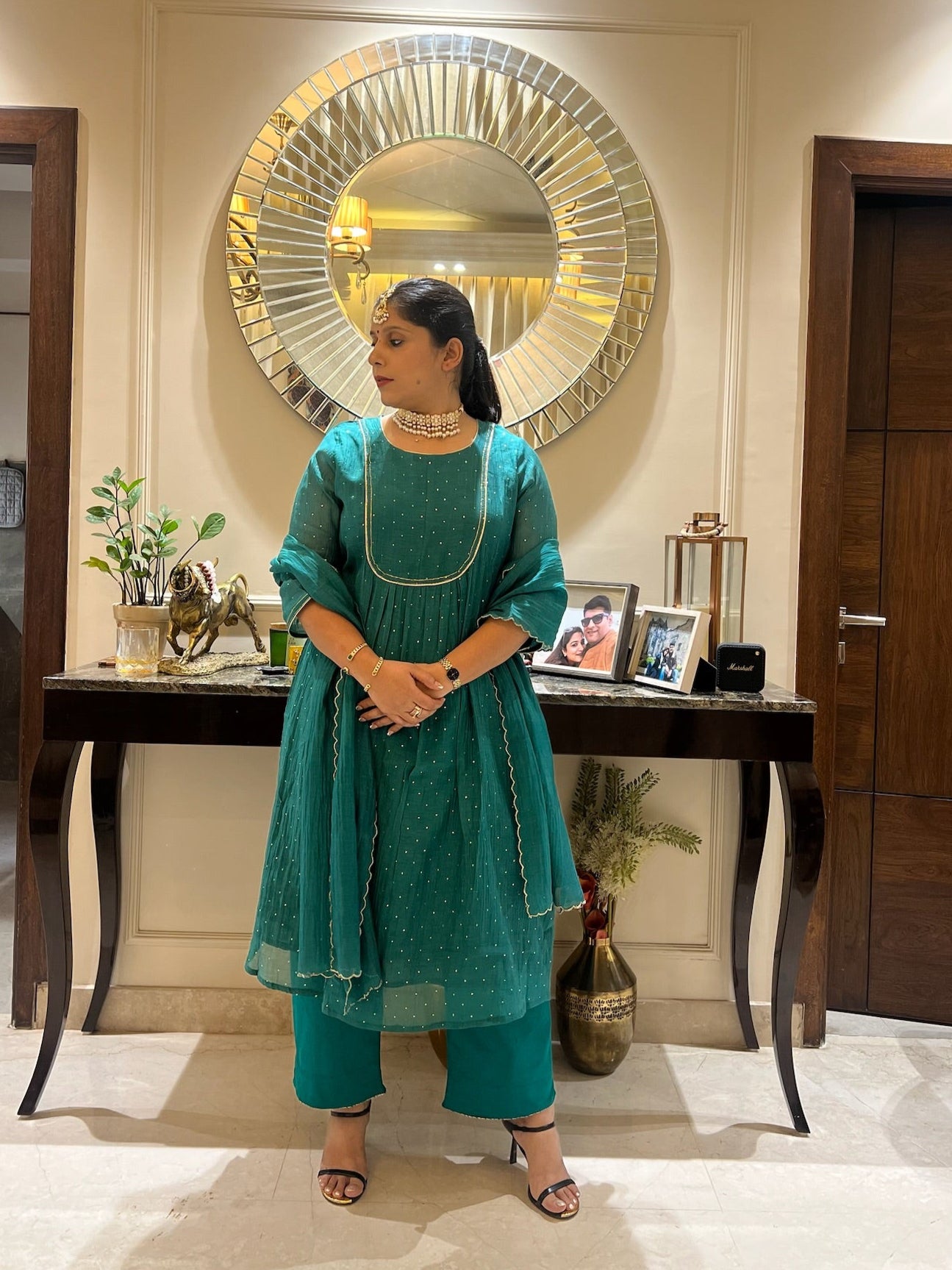 Green Mul Chanderi Mukaish Set