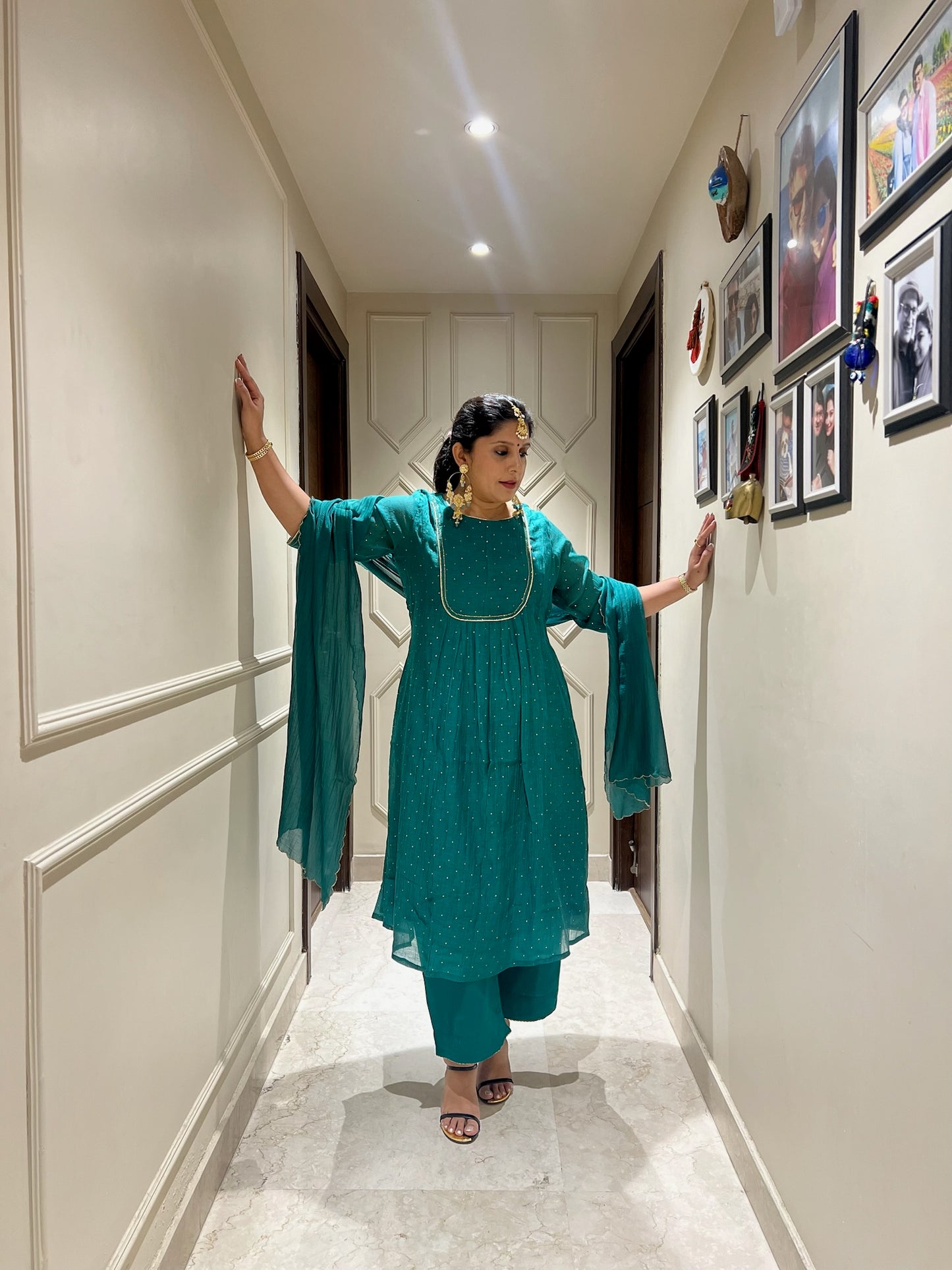 Green Mul Chanderi Mukaish Set