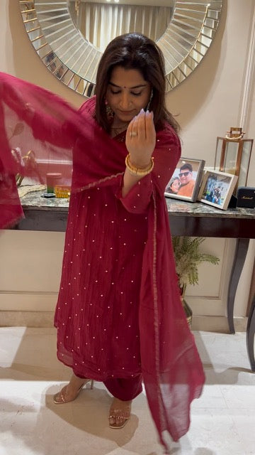 Maroon Mul Chanderi Mukaish Set