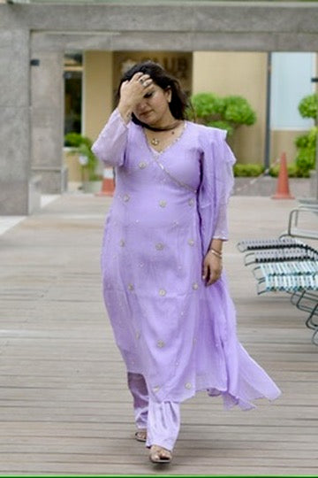 Lavender mul Chanderi Set