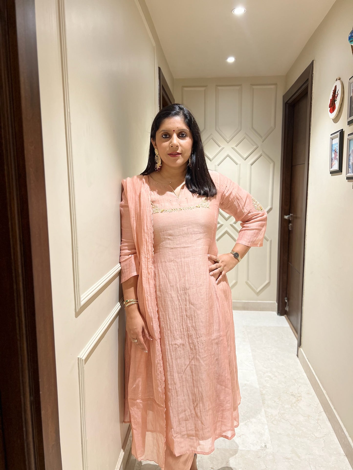 Rose Gold Mul Chanderi Set