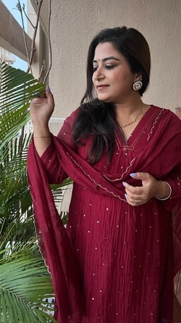Maroon Mul Chanderi Mukaish Set