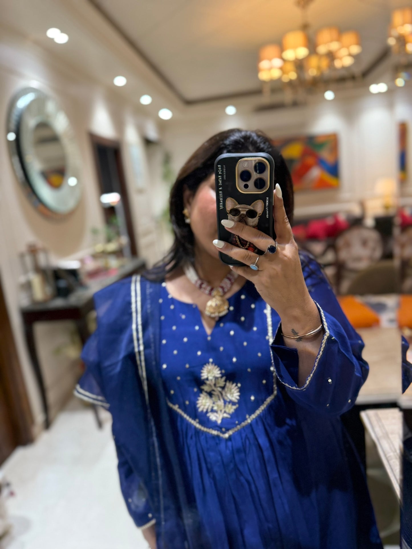 Navy Blue Chanderi Set