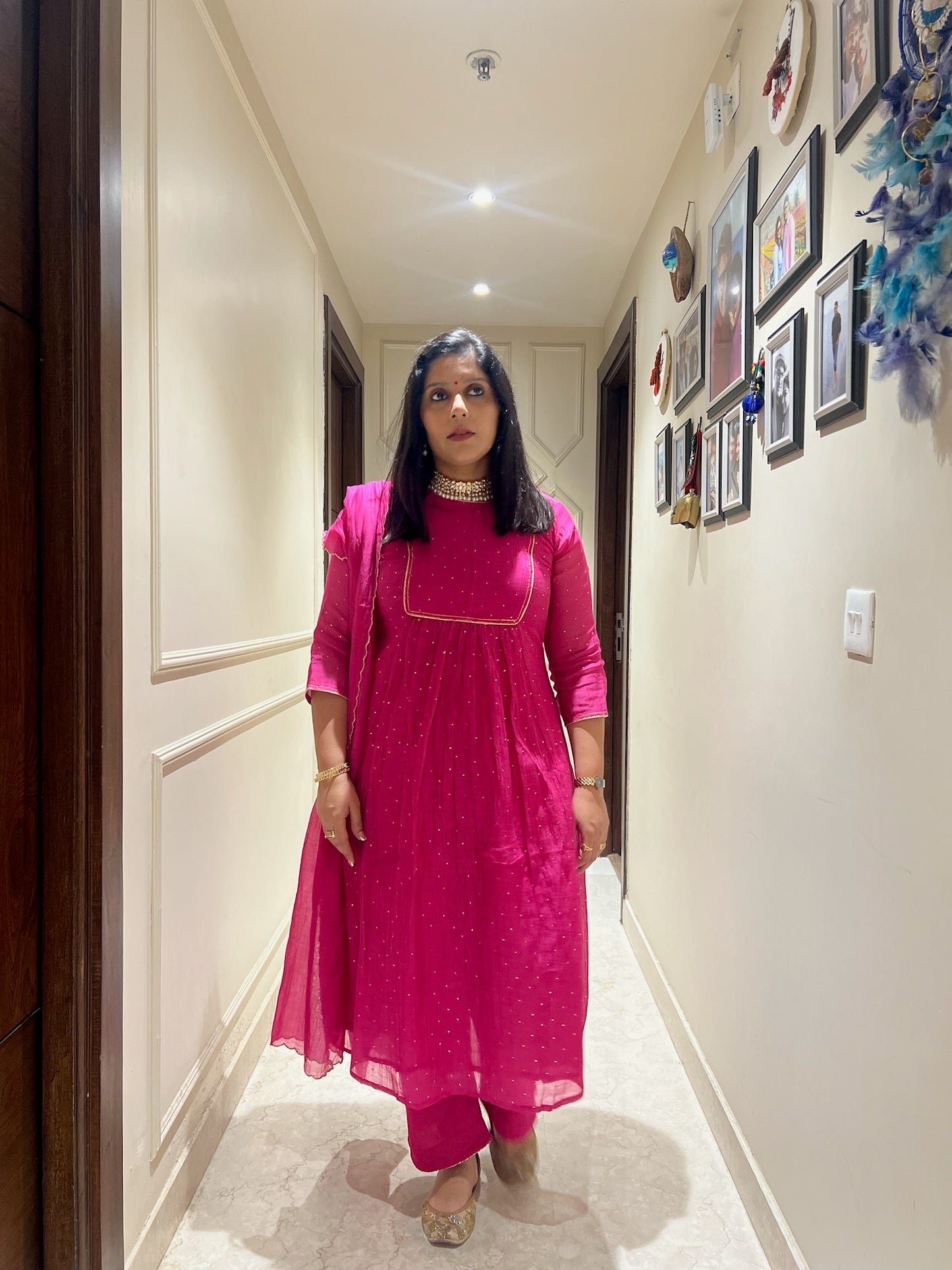 Pink Mul Chanderi Mukaish Set