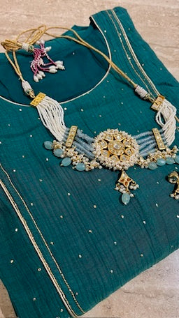 Green Mul Chanderi Mukaish Set