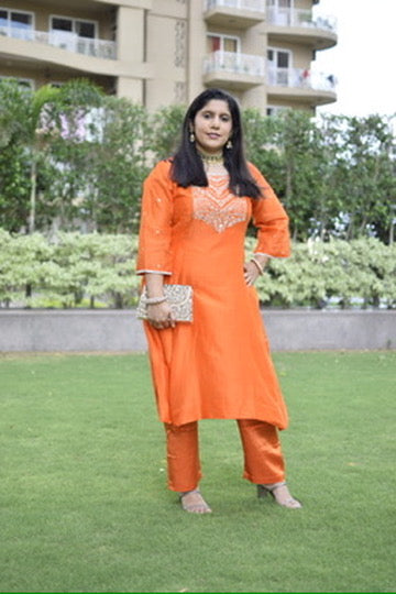 Orange Chanderi Set