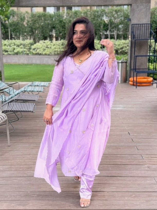 Lavender mul Chanderi Set